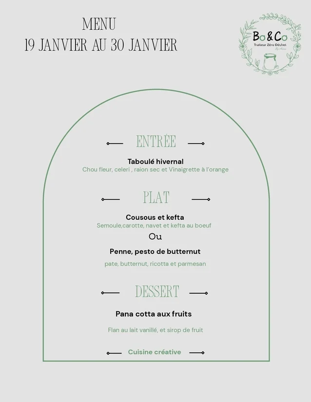 Menu du 19 janvier au 30 janvier 2026