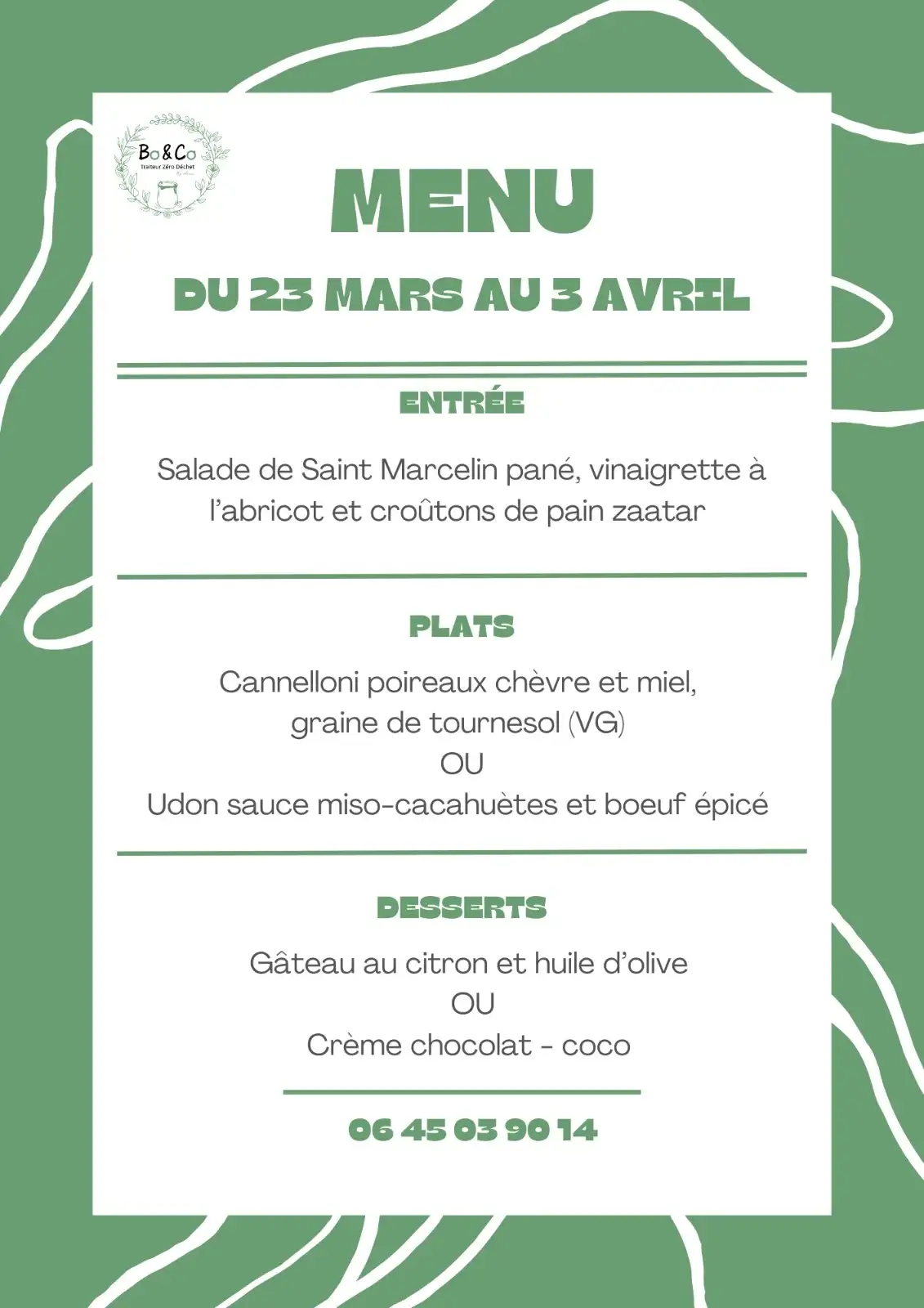 Menu du 23 mars au 3 avril 2026