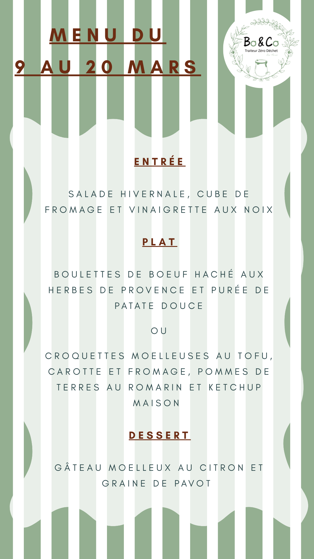 Menu du 9 au 20 mars 2026